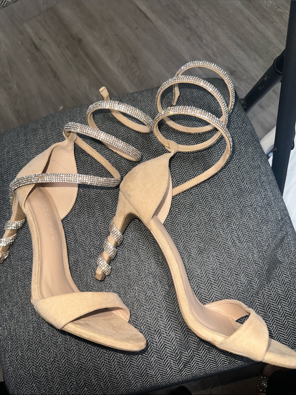 Wild Diva Nude Rhinestone Spiral-Ankle Heels
